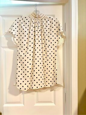 Brand new Akris Cream silk Blouse with Black Polka Dots